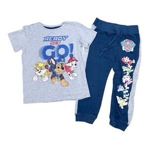 Paw Patrol Outfit Kids 5T T-Shirt Joggers Set Gray Navy Blue Ready Set Go Chase
